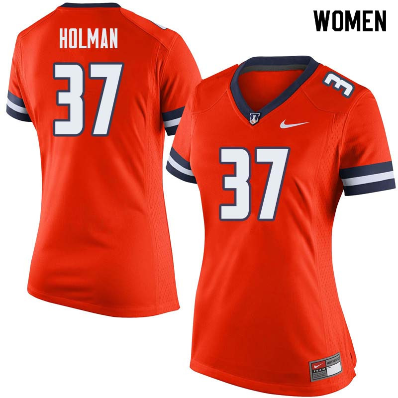 Women #37 Zac Holman Illinois Fighting Illini College Football Jerseys Sale-Orange